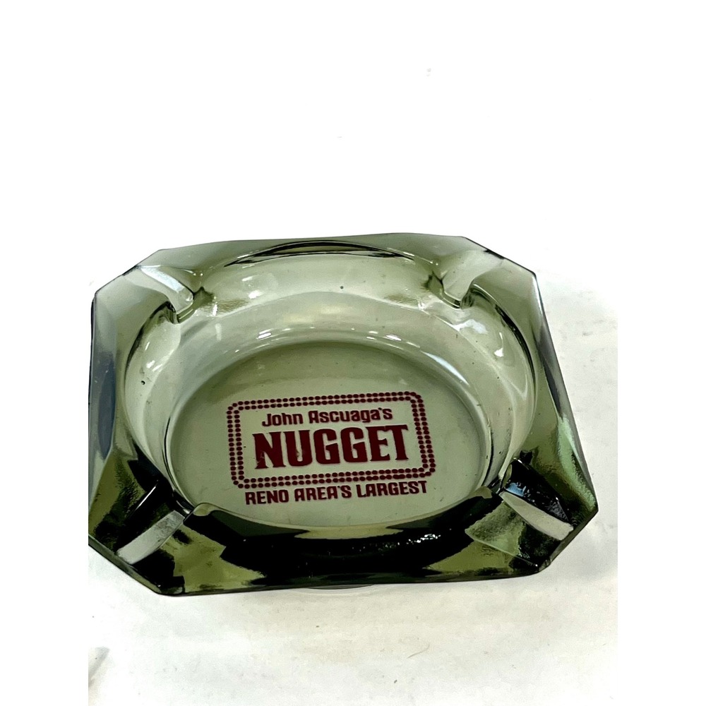Vintage John Ascuagas Nugget Reno Nevada Glass Ashtray Smoky Green Square